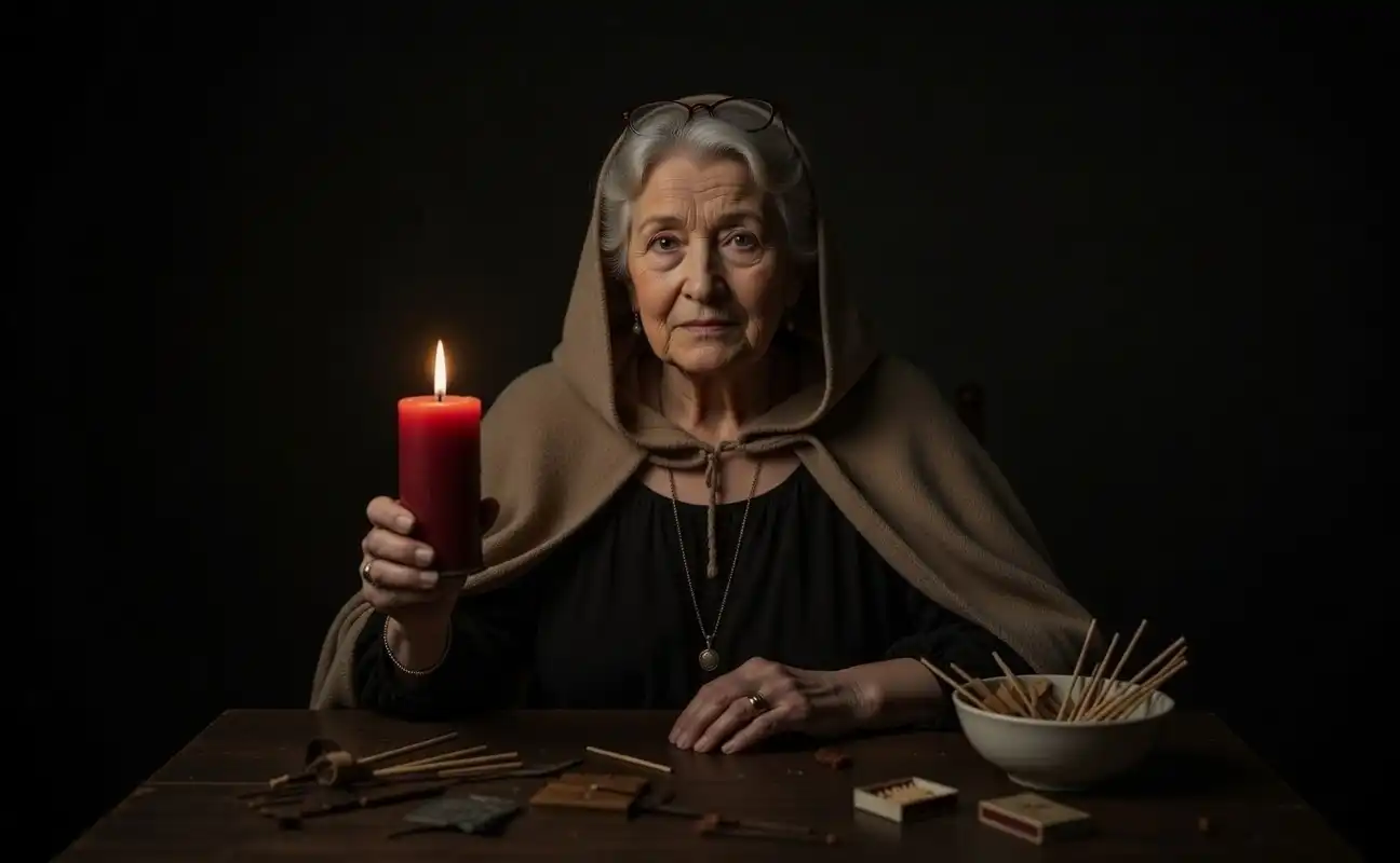 Таролог Анна держит в руке свечу